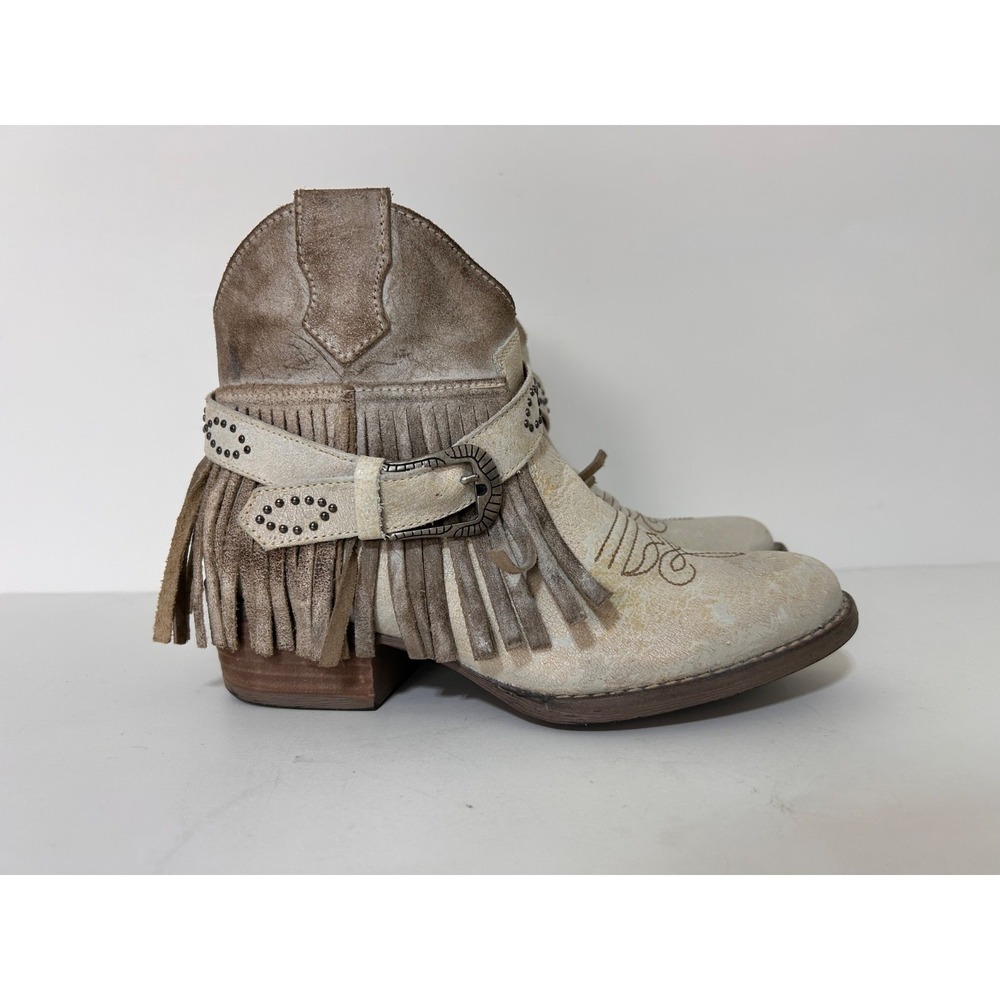 Sterling River Boots Womens 7 M Leather Festival Fringe Western Ankle Distressed - Picture 10 of 10